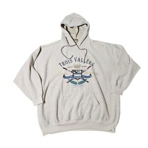 Vintage Trois Vallees Pullover Hoodie Mens Size Medium Sweater Ski France Ivory